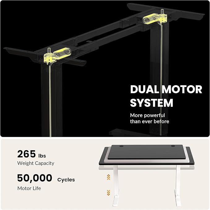 Dual Motor Electric Standing Desk Frame, Height Adjustable Table Legs for Max 90″ x 44″ Desktop with 265 lbs Capacity, Ergonomic Sit Stand Up Desk Base for Home Office, White Frame Only