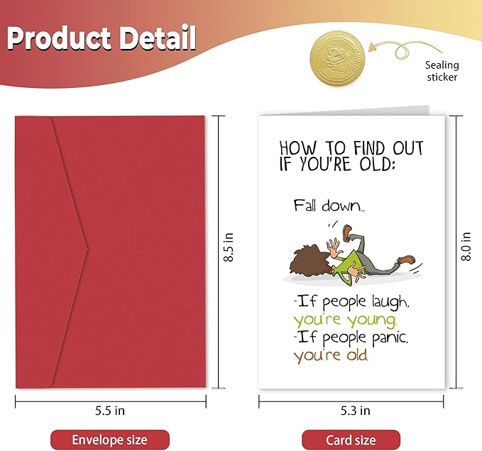 Funny Birthday Card for Him Her, Hilarious Birthday Cards for Men Women, Snarky Humour Birthday Card for Friends, How to Find Out If You're Old, Fall Down...