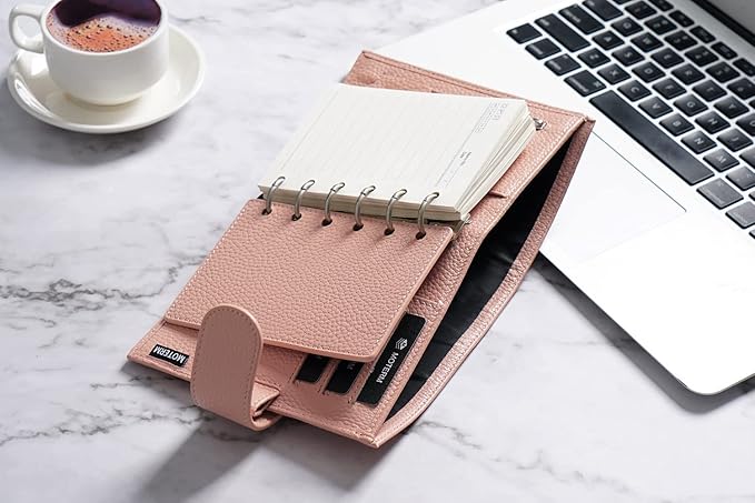 Moterm Pocket Regular Rings Planner - Genuine Leather Binder Organizer (Pebbled-Dusty Rose, 19mm Ring)