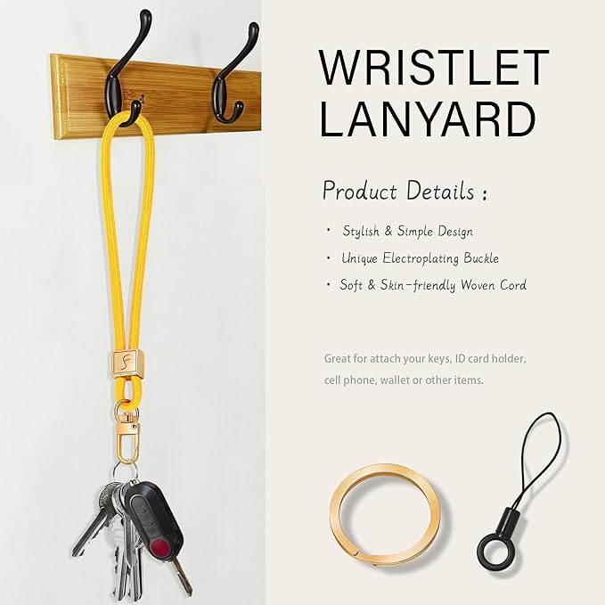 Fishent Keychain Wristlet lanyard, Cute Key Chain Holder, Upgraded Woven Wrist Lanyard for Keys, Wristlet Strap Keychain for Women Men Car Keys ID Badges Card Wallet Phone (Pineapple)