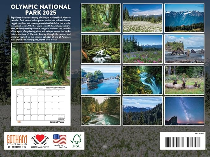 Olympic National Park Calendar 2025 Monthly Wall Calender Washington Nature 12 Month | American Made In The USA