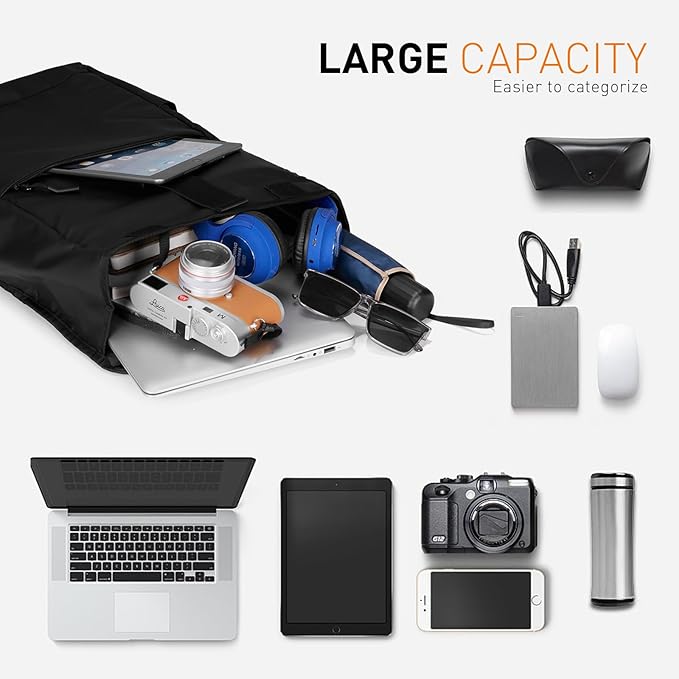 Roll Top Backpack -Lightweight, Water-Resistant, Expandable Casual Daypack for 13-16 Inch Laptop-Ideal for Work,City Commute,Campus -Adjustable Capacity 17-20L-Black