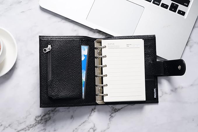 Moterm Pocket Regular Rings Planner - Genuine Leather Binder Organizer (Pebbled-Black, 19mm Ring)