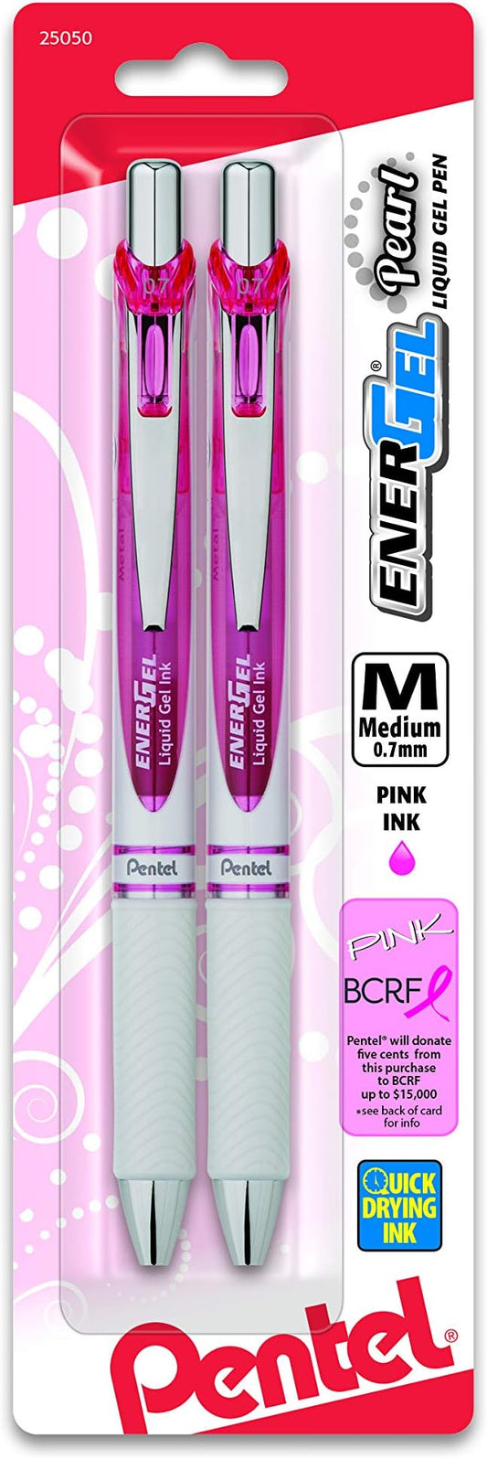 Pentel Pink BCA EnerGel Pearl RTX Retractable Gel Pen, 0.7mm (BL77WBP2PP)