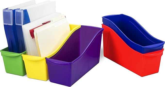 Storex Large Book Bin, Linking Storage Bin, Dry Erase Surface, 14.3 x 7 x 5.3 Inches, STEM Assortment, (70105A06C) (Pack of 30)