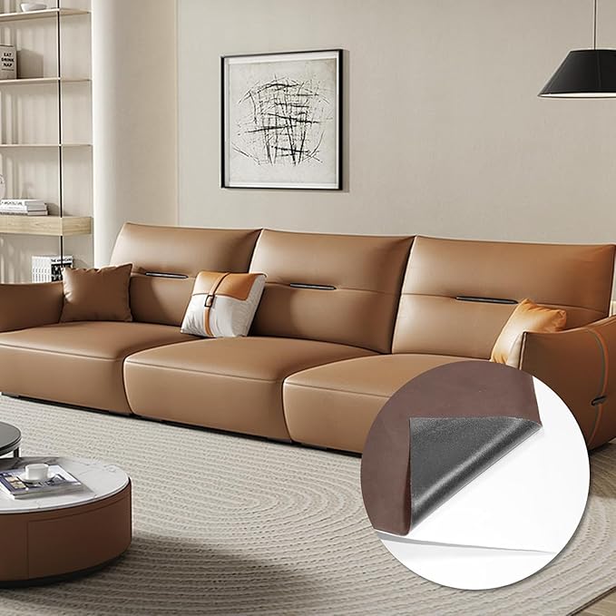 CHEIGHY Self-Adhesive Leather Repair Patch Kit for Furniture, Sofas, Car Seats, Chairs, Shoes - 3.9x79 Inch Light Brwon PU Leather Repair Tape for Couch (Waterproof, Durable, Easy to Use)