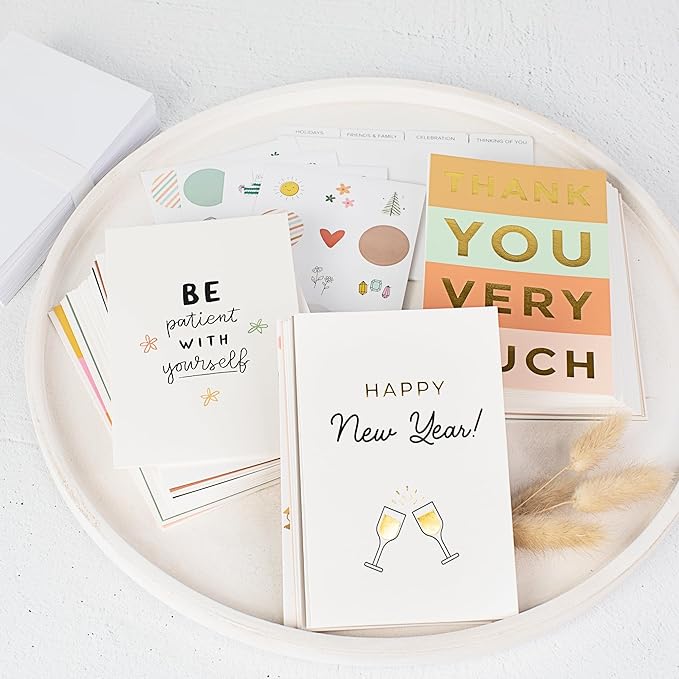 KIBAGA Beautiful Greeting Cards Set of 60 with Envelopes & Stickers - Tasteful Assorted Blank Note Cards - Perfect Get Well, Congratulations, Holiday & More Stationary Cards For All Occasions