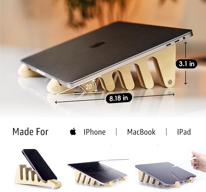 Vertical Laptop Holder 5-in-1 Design,Wood Laptop Stand Laptop Organizer for Desk Computer Stand for Cooling Ergonomic Portable Stand Compatible with MacBook iPad