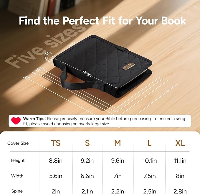 Adjustable Bible Cover with 75 Bible Tabs - Bible Cover Case for Women，Waterproof, Washable Quilted Bible Case，Reusable Christian Gifts for Women (Black, M)