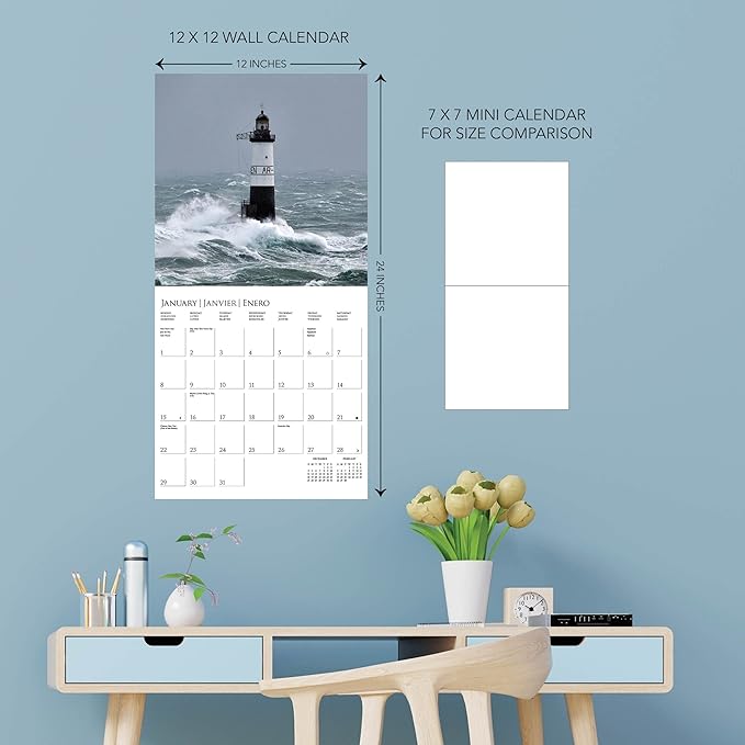 Graphique 2023 Lighthouses Wall Calendar | 12” x 12” | Thick Paper | Home & Office Organizer | Large Monthly Grid | 3 Languages & Marked Holidays | 4 Month Preview Page for 2024…