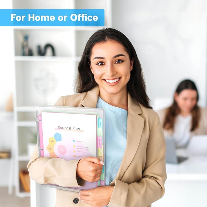 Dunwell 2-Pocket 8-Tab Divider Pockets, (1 Set, 8 Count), 5 Colors, Plastic 8 Subject Notebook Tab Dividers for 3-Ring Binders, Includes Label Inserts, Durable Acid-Free Poly