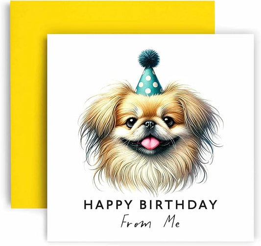 Huxters Birthday Card from the Dog – Pekingese - Happy Birthday to Dog Mum and Dog Dad – Birthday Card from the Dog to Friends Family First Birthday (Pekingese)