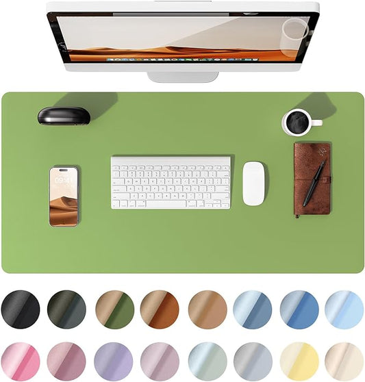YSAGi Leather Desk Protector, Office Mat, Large Mouse Mat, Non-Slip PU Leather Blotter, Laptop Pad, Waterproof Writing Pad for Office and Home (Leaf Green, 31.5" x 15.8")