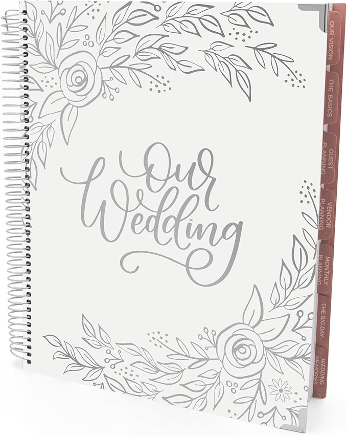 bloom daily planners Wedding Planner & Organizer/Hardcover Keepsake Journal with Essential Planning Tools - Checklists, Vision Boards, Tips & More - 9"x11" - Silver Floral (Undated)