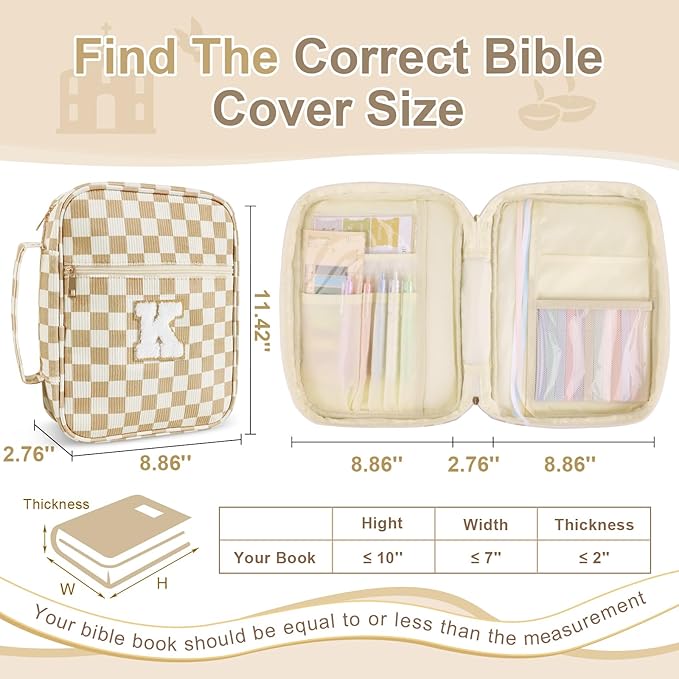 Personalized Initial Bible Cover Case for Women Girls Kid - Large Corduroy Bible Case with Handle, Stylish Chenille Letter Bag Study Supplies, Perfect Christmas Gifts for Christians Women (Khaki-K)