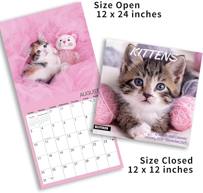 2025 Wall Calendar,Calendar 2025,Kittens Monthly Wall Calendar, 12" x 24" Open,Family Planner Calendar Organizer with baby kittens Images, for Kitty Cat Lovers