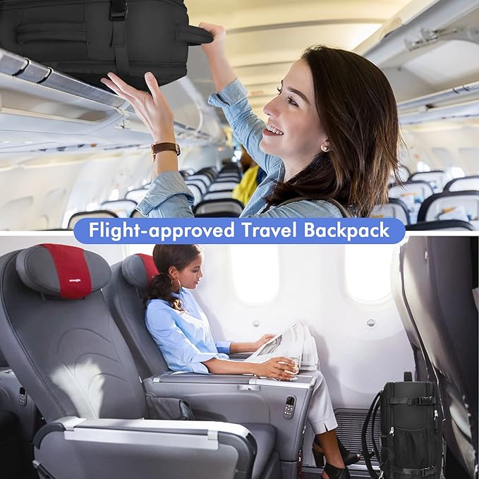 Travel Backpackfor Men Women Flight Approved, Carry-on Backpack Personal Item Backpack Bag Luggage on Airplanes, Black Backpacks for Traveling, Travel Essentials Must Haves