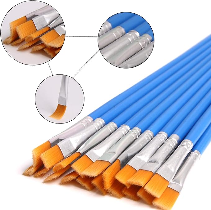 DECYOOL 60 Pcs Paint Brushes Set Kids Nylon Flat Hair Small Oil Watercolor Artist Painting Kits Bulk for Acrylic Painting