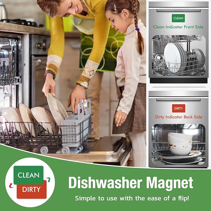 Magnetic Dry Erase Board: Small Fridge Whiteboard, Flexible Refrigerator Magnet White Board, Blank Writing Note Sheet with Dishwasher Magnet Clean Dirty Sign, 4 Markers & Eraser - 12 x 8