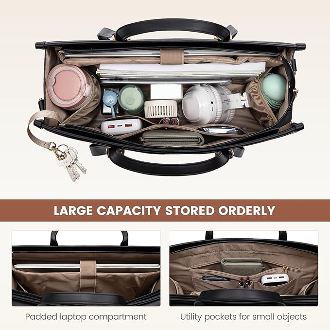 LOVEVOOK Laptop Bag for Women,17.3 inch Work Bags with Clutch, Vintage Leather Laptop Tote Bag,Computer Bag Laptop Purse, Briefcase Tote Bag Shoulder Bag Handbag for Business Office Teacher