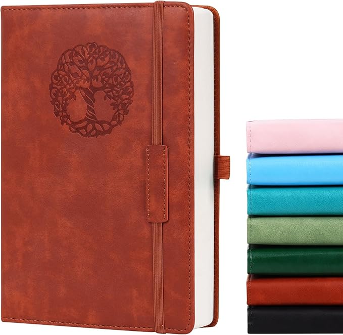 Lined Journal Notebook Thick A5 Hardcover Leather Journals College Ruled Notebooks 300 Pages for Women Men 5.7 x 8.3 Inches Brown