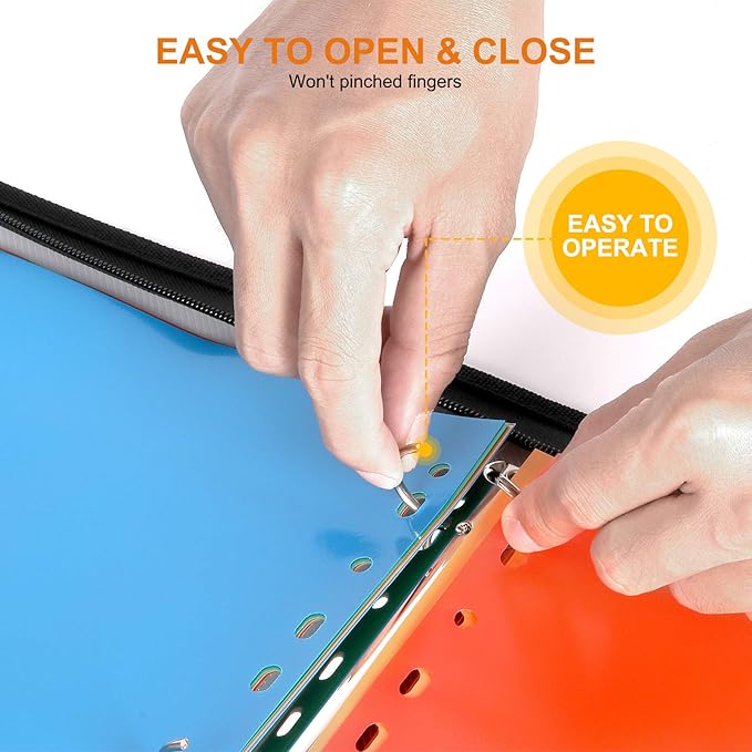 ABC life Zipper Binder with 8 Insertable Plastic Dividers, Document Folder 3 Ring Binder,Retractable Handle, Perfect for School,Project Organization, Holds 300 A4/Letter Size Papers,Black Transparent