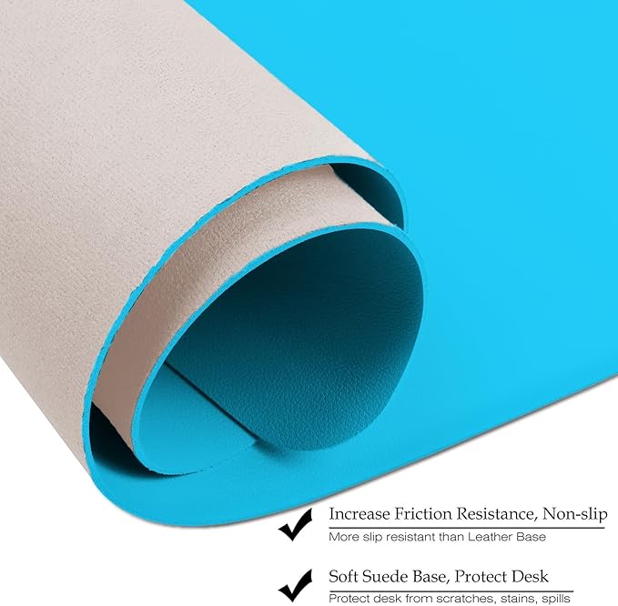 ‎Boutilon Leather Desk Pad 30" x14",Non-Slip Mouse Pad,Office Desk Mat,Waterprooft PU Leather Desk Blotter,Desk Pad Protector,Desk Writing Pad for Home Office Decor (M-Blue)
