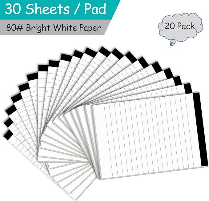 Notepads Bulk for Daily Planning and Organization of Work – 4 x 6-inches Ruled Pages – Thick Bright White Paper – 30 Pages – Note Pads College Ruled – Pack of 20