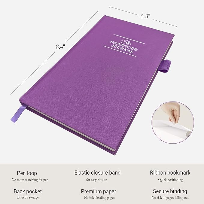 The Gratitude Journal: Inspire Thankfulness, Mindfulness, Positivity, Happiness,Upgraded with Pen Holder, Inner Pocket & Elastic Closure Band (Purple)