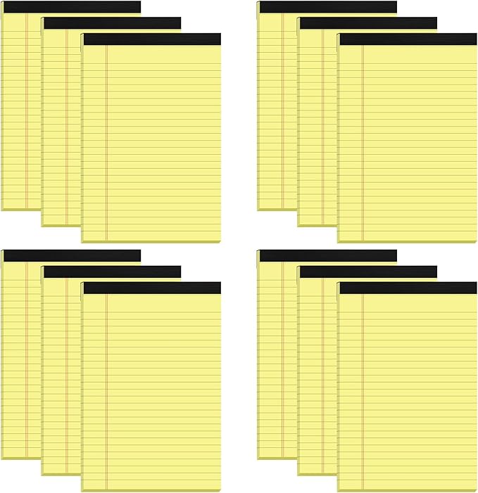 Small Yellow Legal Pads 5×8 – 12 Pack College Ruled Notepads with Perforated Pages and Double Sided Printing, Ideal for Work, Study, 80gsm Premium Thick Paper, Writing Pads 5"x8" 30 Sheets/60 Pages