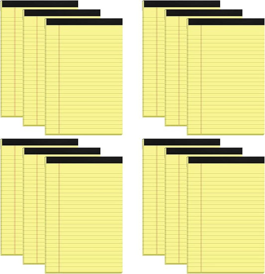 Small Yellow Legal Pads 5×8 – 12 Pack College Ruled Notepads with Perforated Pages and Double Sided Printing, Ideal for Work, Study, 80gsm Premium Thick Paper, Writing Pads 5"x8" 30 Sheets/60 Pages