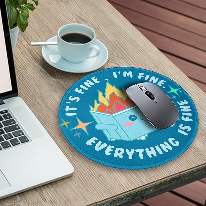 Gctriki Dumpster on Fire Mouse Pad for Desk, Funny Blue Round Mousepad for Computer Laptop Gaming, Stitched Edge Non-Slip Rubber Base, Cute Home Office Desk Accessories Decor for Women