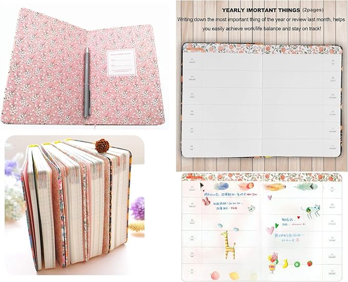 Flowery Journal, Planner Notebook and Calendar Schedule Organizer (Pink Cherry Blossom, A7(5 inch))