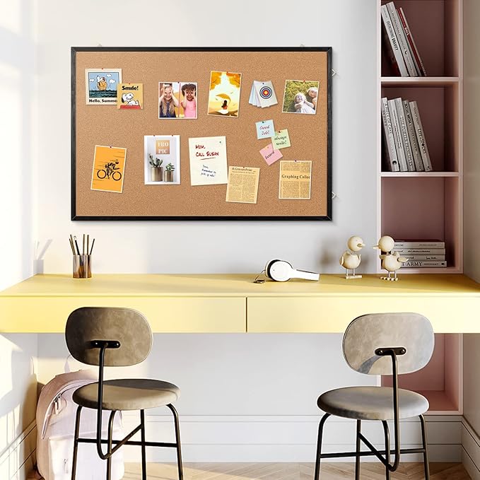 Miou Cork Board Bulletin Board, 36in X 24“ Decorative Hanging Pin Board for Wall with Black Wood Frame, 50 Push Pins Included…, 36inX24in Black…