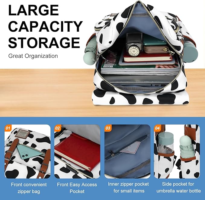 Travel Laptop Backpack Slim Vintage Backpack with USB Charging Port,Water Resistant Business Daypacks College Bag for Men Women,Fits 15.6 Inch Notebook. (Cow)