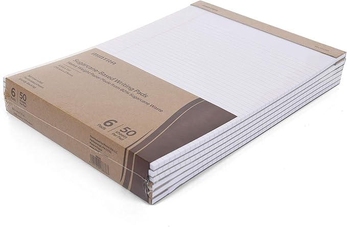 Mintra Office Recycled Writing Pads 6pk (White, Narrow Ruled (8.5in x 11in)) - 50 Sheets per Notepad, Micro perforated, Legal Pad, Notebook Paper for School, College, Office, Business