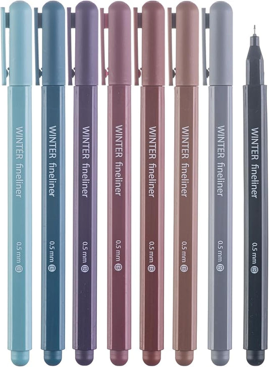 DIVERSEBEE Fine Tip Pens, 8 Bible Pens No Bleed Through, Assorted Fine Point Pens for Journaling, 0.5mm Fineliner Markers, Bible Study Journaling Supplies, Bible Accessories (Winter)