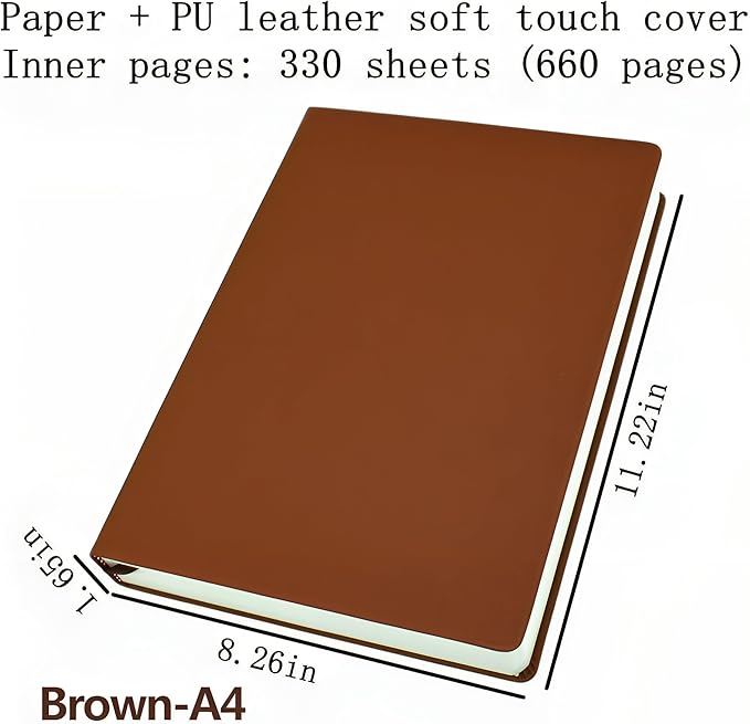 jooact Thick Sketchbook 660 Pages Notebook Soft Faux Leather Cover Journal 80GSM Paper Notepad Drawing Book Memo Writing Sketch Pad Diary Notebook