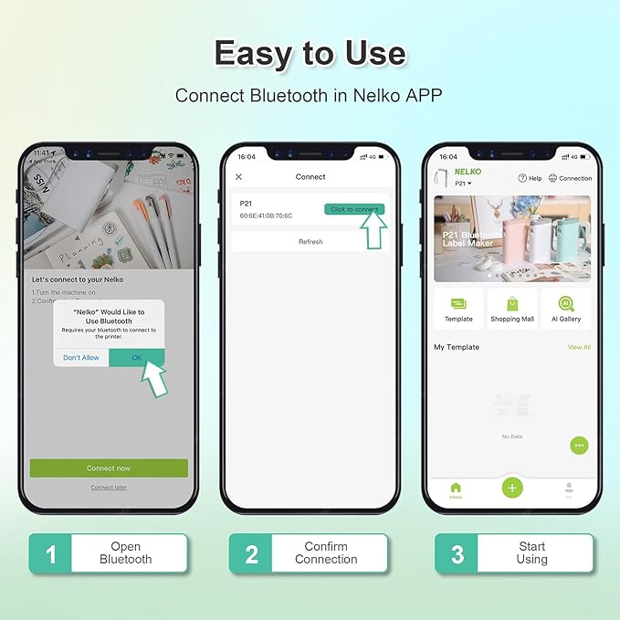 Nelko Label Maker Machine with Tape, P21 Bluetooth Label Printer, Wireless Mini Label Makers with Multiple Templates for Organizing Office Home, Cyan