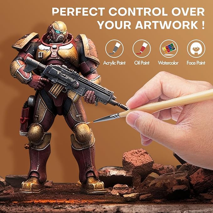 Golden Maple Miniature Paint Brushes 10pcs Detail Paint Brushes Flat Angle Filbert Fine Detail Brush Set for Acrylic, Watercolor, Dollhouse, Citadel, 40k.