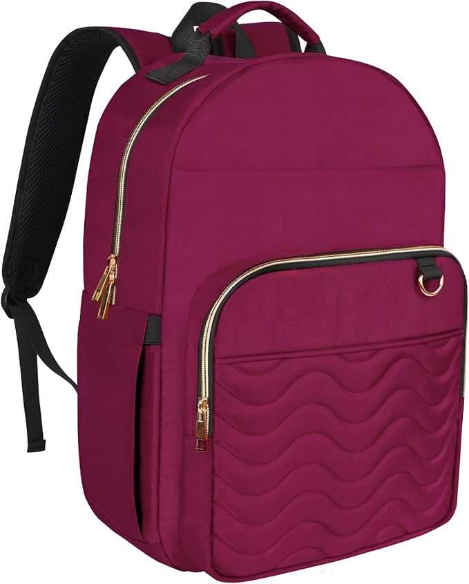 Travel Laptop Backpack for women, Work Backpack Woman with USB Charging Port, Water Resistant College Backpack, Stylish Quilted Girls Backpack Casual Daypack for 15.6 Inch Laptop, Red