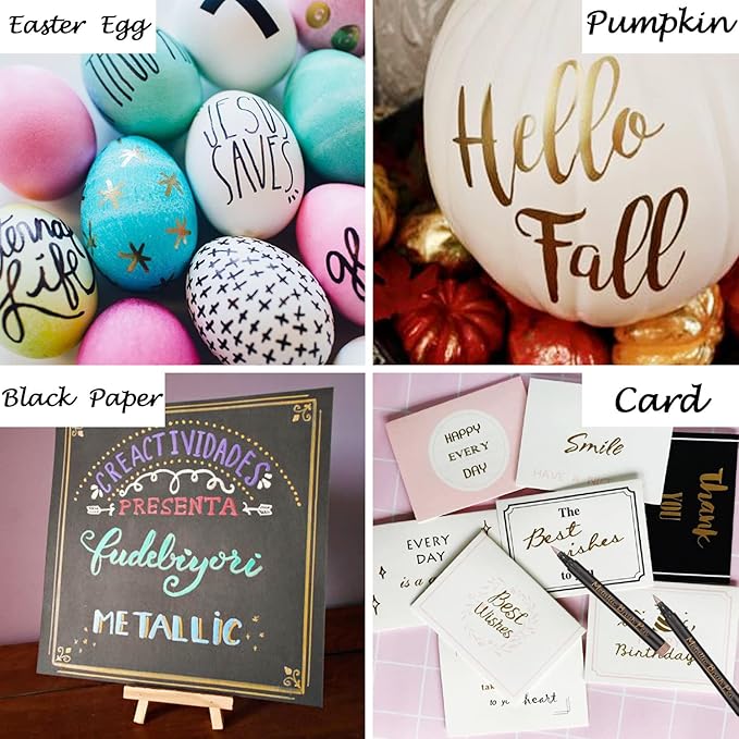 Dyvicl Metallic Brush Marker Pens - Metallic Pens Art Markers for Calligraphy, Brush Lettering, Black Paper, Rock Painting, Card Making, Scrapbooking, Fabric, Metal, Ceramic, Wine Glass, Set of 10