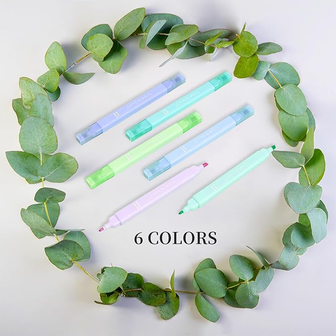 Aesthetic Cute Pastel Highlighters Set, 6 count, Mild Assorted Colors Candy Highlighters, Chisel Tip，No Bleed Bible Marker Pen, Study Journaling School Supplies Planner