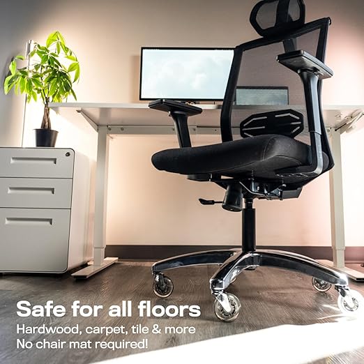 The Original Roller Style Office Chair Wheels (As Seen On PBS) - Incredibly Smooth & Quiet Rolling Casters - Safe for Hardwood Floors & Carpet - Easy Install with Universal Fit - Set of 5 - Silver