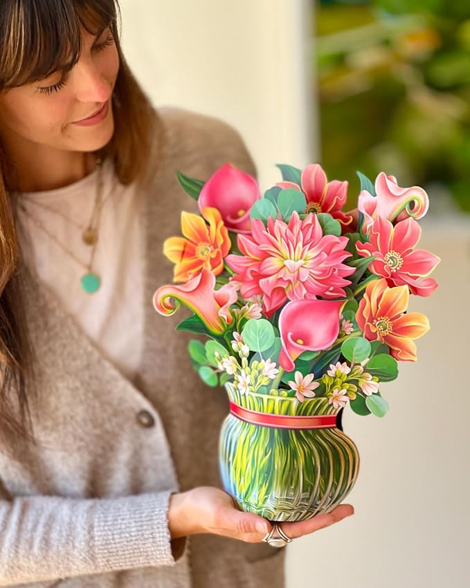 Freshcut Paper Pop Up Cards, Dear Dahlia, 12 Inch Life Sized Forever Flower Bouquet 3D Popup Greeting Card, Birthday Cards, Thank You Card, Blank Notecard & Envelope