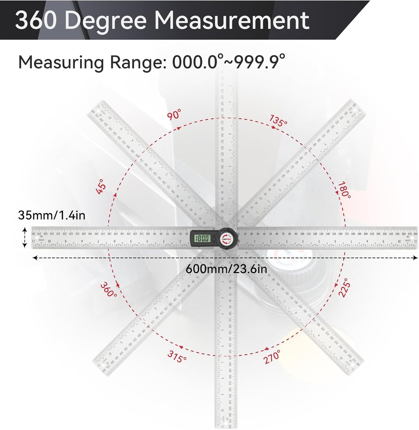 GemRed 82305 Digital Angle Finder Protractor (Stainless steel 300mm)