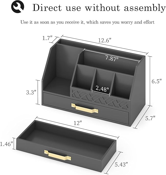 Bamboo Desk Organizer with Drawers, Mail Organizer Countertop Wood Desk Drawer Tabletop Storage Organization Pen Holder Letter Sorter Makeup Organizer for School Home Office (Black)