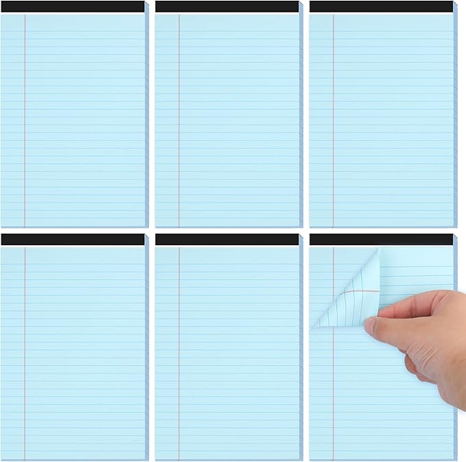 Utron 6 PCS Small Legal Pads 5x8 Blue, Narrow Ruled Small Note Pads 5x8, Micro Perforated Writing Pad, College Ruled Legal Notepads 5x8 for Study, Office, To-Do Lists(30 Sheets/Small Notepad)
