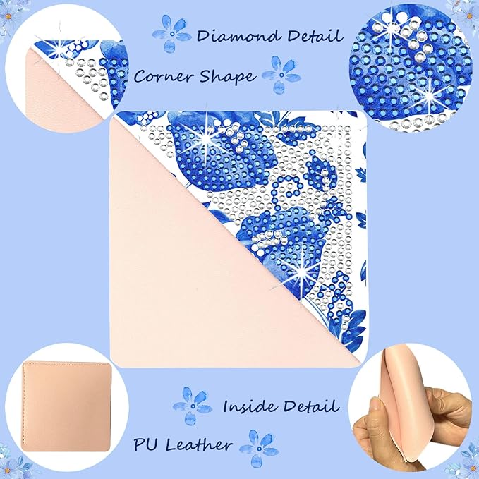 Diamond Art Painting Bookmarks,8Pcs DIY Cute Diamond Art Kits for Adults, Corner Bookmarks Small Crafts Kit for Women Book Lovers (Blue Floral)