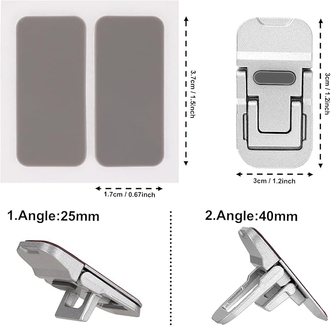 Bewudy 2 Pcs Portable Keyboard Riser, Dual Tilt Angle Adjustment Foldable Laptop Riser, Mini Computer Keyboard Stand for Desk, Self-Adhesive Keyboard Riser Feet for Most Keyboards(Silver)